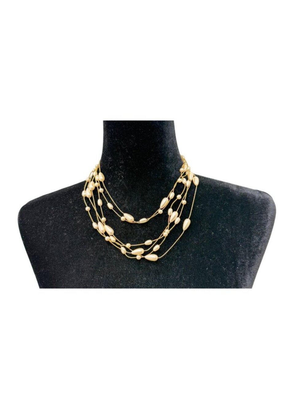 Vintage RMN Gold‑Tone Faux Pearl 2‑Strand Long Necklace, Layered Matinee Length